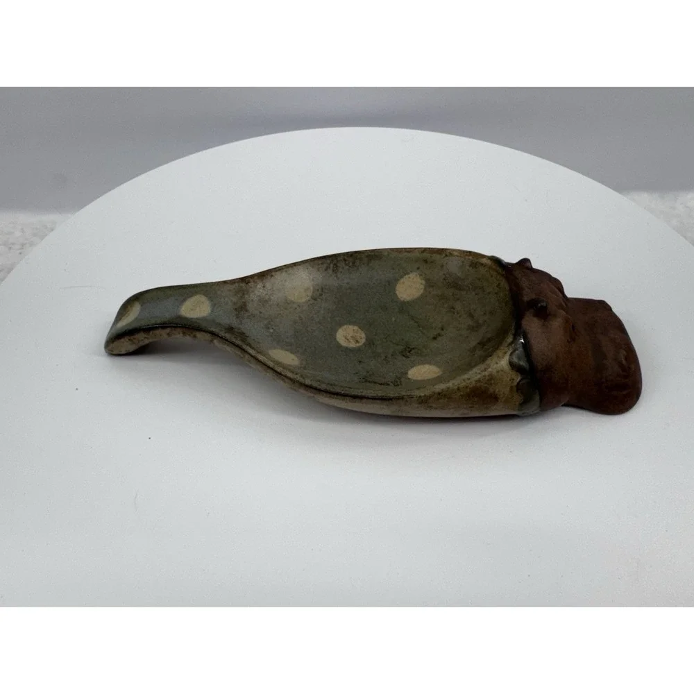 UCTCI Hippo Hippopotamus Spoon Rest Japan Stoneware Art‎ Pottery Polka Dots